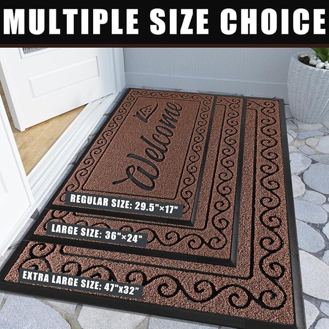 Yimobra Welcome Mat, Heavy Duty Sturdy Door Mats for Home Entrance Outdoor Indoor, Front Doormat for Outside Patio Floor Entry Porch Garage Office, Waterproof, Low Profile, 47 x 24, Maroon-Ruum Studio Home