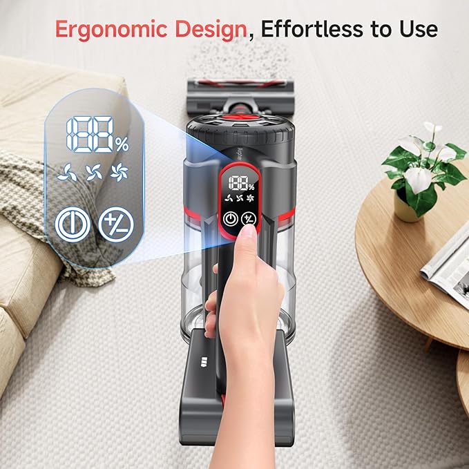Cordless Vacuum Cleaner, 550W 45KPA Dual Motor Stick Vacuum for Home with 60mins Runtime, 6 LED Green Headlights, Self-Standing Design, V-Shaped Floor Brush for Carpet Tile Pet Hair Hardwood Floors-Ruum Studio Home