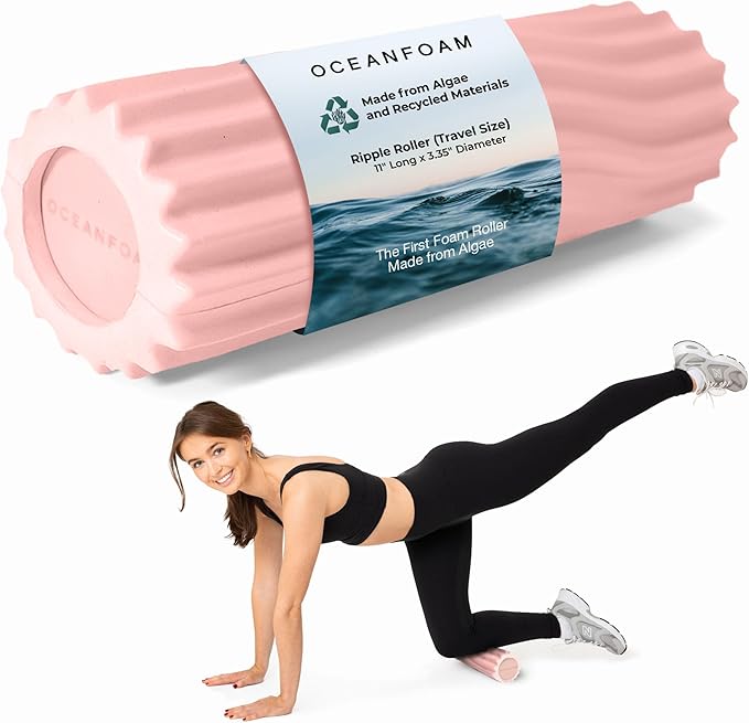 Oceanfoam Tidal Roller - Blush - Muscle Massage Foam Roller for Back Pain & Stretching - Firm and Ergonomic Wide Wave Textured - Yoga, Athletics, & Wellness - Full Size, 20" x 5"-Ruum Studio Home