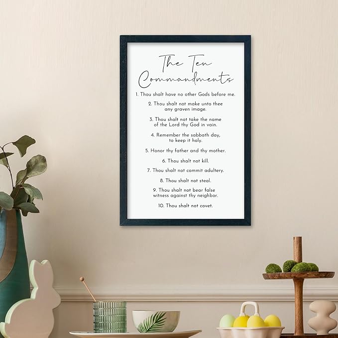 LuZhiQiang The Ten Commandments Wall Art Decor 16"×11" Bible Verse 10 Commandments Sign Motivational Positive Quotes Wood Framed Wall Hanging (Black)-Ruum Studio Home