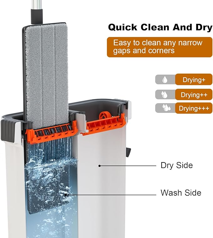 Mop and Bucket with Wringer Set,Hands Free Flat Floor Mop and Bucket,2 Washable Microfiber Pads Included,Wet and Dry Use, Home Floor Cleaning System for All Floor Types and Windows-Ruum Studio Home