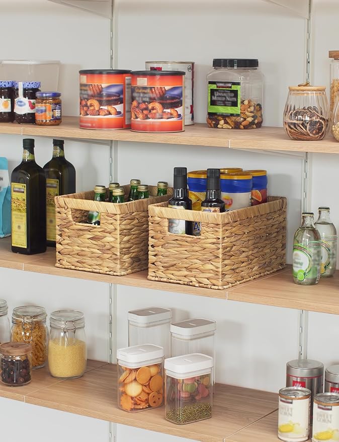 StorageWorks Wicker Basket, Baskets for Organizing, Storage Basket with Built-in Handles, Water Hyacinth Shelves (Medium 2-Pack, Natural Hyacinth)-Ruum Studio Home