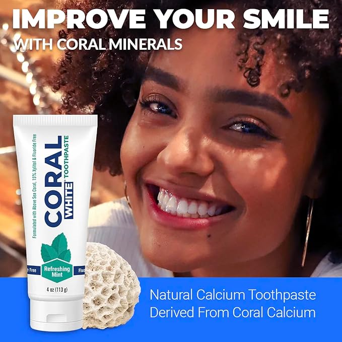 Coral White - Coral White Mint Toothpaste Natural Fluoride SLS Free Coral Calcium Remineralizing Toothpaste 4 Ounce (3 Pack)-Ruum Studio Home