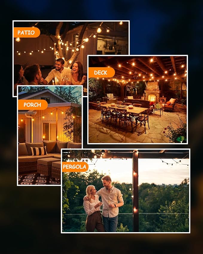 Svater Outdoor String Lights LED 25 FT, Patio Globe Lights with 13 Plastic G40 Bulbs, Waterproof Dimmable Outside Hanging Light for Backyard Bistro Cafe Porch Party Decor, 2700K Warm White-Ruum Studio Home