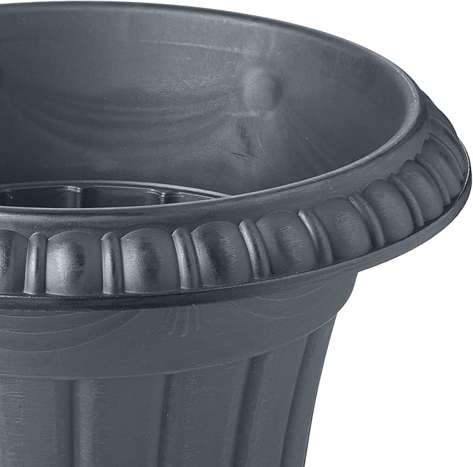 PL00GY Classic Traditional Plastic Urn Planter Indoor/Outdoor, 16" x 18", Gray-Ruum Studio Home
