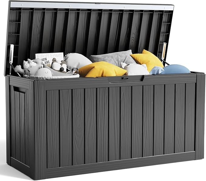 80 Gallon Resin Deck Box, Lockable Outdoor Storage Box for Patio Cushions Storage Furniture,Garden Tools, Pool Supplies, Weatherproof and UV Resistant- Black (80 Gallon)-Ruum Studio Home