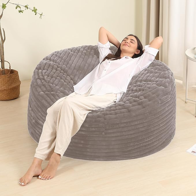 4FT Memory Foam Bean Bag Chair for Adults/Teens, Bean Bag Sofa with Fluffy Removable Cover, for Living Room Bedroom, Grey-Ruum Studio Home
