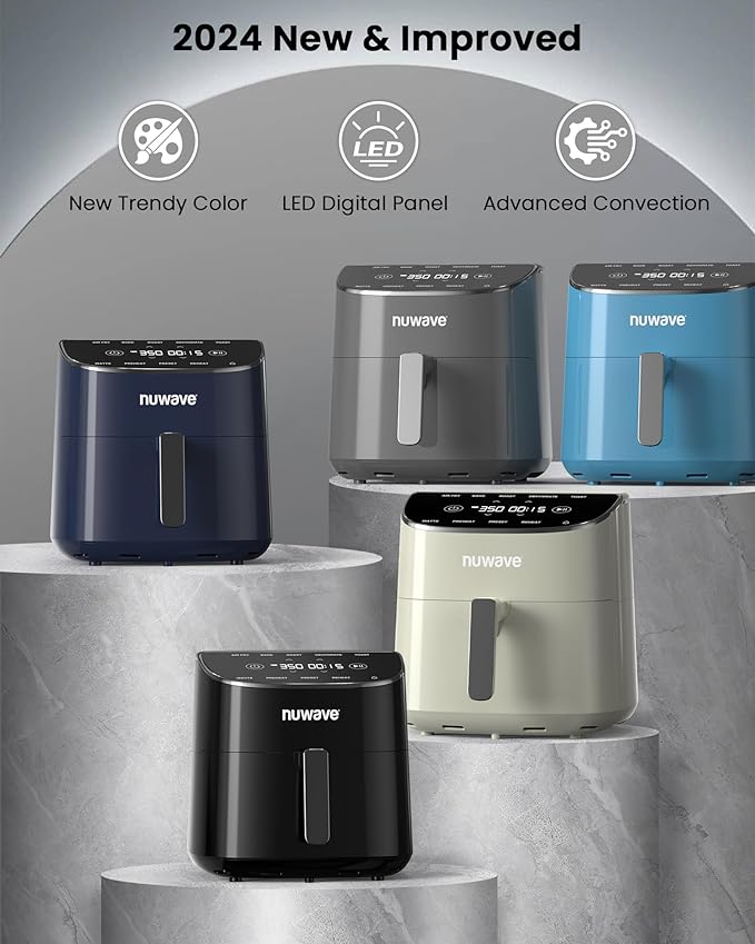 Nuwave Brio Plus Air Fryer 8 Qt, New & Improved, PFAS-FREE, 7 Digital One-Touch Cook Functions that AIR FRY, BAKE, ROAST, DEHYDRATE, TOAST, REHEAT, PREHEAT, 150 Presets, 50°F~400°F (Cream)-Ruum Studio Home