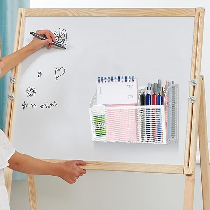 Magnetic Pencil Holder Magnetic Shelf for the Whiteboard 3-Grid Mesh Magnetic Pen Holder for Refrigerator Magnetic Organizer Locker Accessories Organizer for Office (White)-Ruum Studio Home