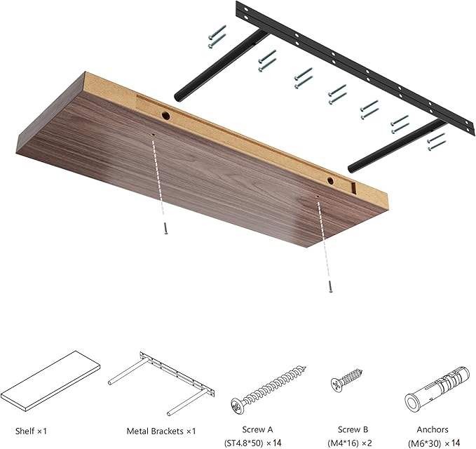 Large Floating Shelves for Wall Set of 2 Wooden Wall Shelves 24 in x 12.75 in x 2 in Room Decor Long Shelf with Invisible Wall Mount Bracket for Bedroom Kitchen Living Room Walnut-Ruum Studio Home