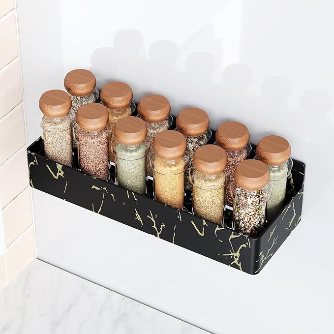 Magnetic Spice Rack for Refrigerator, Kitchen Organizer and Storage Shelf, Black Gold(4 Pack)-Ruum Studio Home