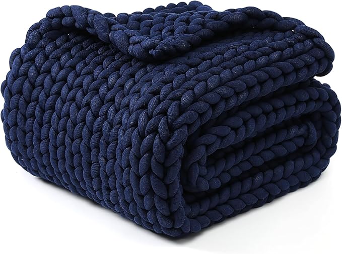 YnM Chunky Throw Blanket, Medium-Weight, Hand Knitted, Skin Friendly, Ventilated and Breathable, Machine Washable, Home Décor Piece for Couch, Sofa and Bed (Indigo Blue, 40x50 Inch)-Ruum Studio Home