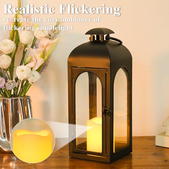 Bdor 16 Inches Metal and Stainless Steel Glass Decorative Lantern with Electronic Wax Effect - Indoor/Outdoor Decorative Lighting, Handcrafted Aesthetic, Perfect for Home, Parties, and Holiday Decor-Ruum Studio Home
