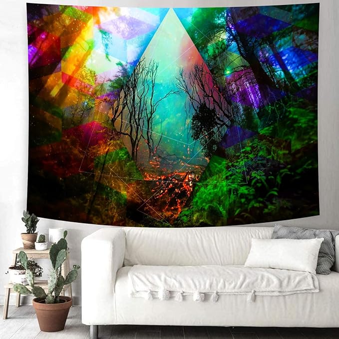 Delur Forest Tapestry Tree of Life Tropical Rainforest Tapestry Wall Hanging Colorful Nature Landscape Mystical Psychedelic Spiritual Headboard for Bedroom Living Room Home Decor (70.8" x 92.5")-Ruum Studio Home