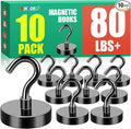 MIKEDE Black Magnetic Hooks, 80Lbs Heavy Duty Earth Magnets with Hooks for Cruise Cabin, Strong Magnet Hooks for Hanging, Super Metal Magnetic Hanger for Grill, Fridge, Kitchen - Pack of 10-Ruum Studio Home