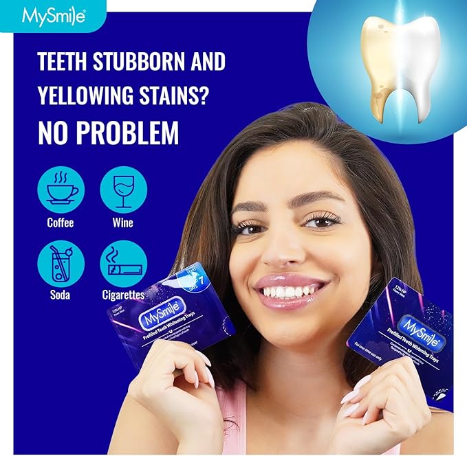 MySmile 7 Treatments Prefilled Teeth Whitening Trays Kit with 12% Hydrogen Peroxide Whiter Gel for Sensitive Tooth, Fast-Result Vegan Teeth Whitener Tooth Stain Remover, Mint Flavor-Ruum Studio Home