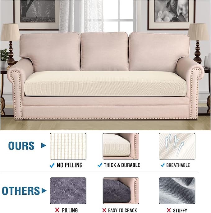H.VERSAILTEX Super Stretch Individual Seat Cushion Covers Sofa Covers Couch Cushion Covers Slipcover Sets Thick Jacquard Textured Twill Fabric (1 Piece Sofa Cushion Cover, Natural)-Ruum Studio Home