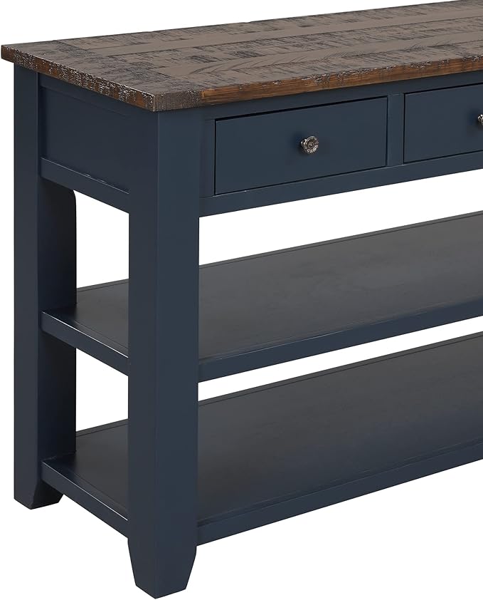 Farmhouse Wood Entry Console Table 48-Inch Modern Sofa Entryway Table with Drawers and Storage Shelves for Entrance Living Room (Blue)-Ruum Studio Home