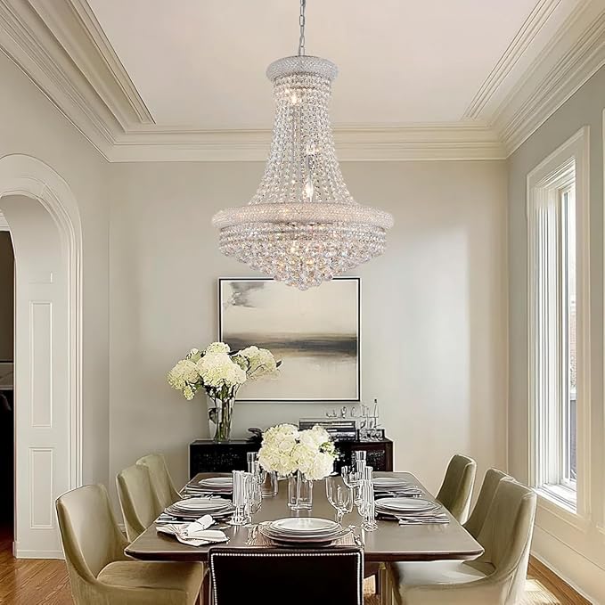 Modern Crystal Chandeliers Foryer Chandelier for High Ceilings, 11-Lights Silver Empire Crystal Chandeliers for Living Dining Room Entryway Hallway(D23.6)-Ruum Studio Home