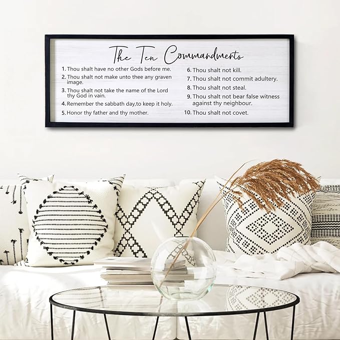 The Ten Commandments Rustic Bible Verse Framed Wall Art, 40''×15'' Positive Religious Christian Saying Sign for God Jesus Christ Prayer, Vintage Horizontal Holy Inspirational Catholic Scripture Decor-Ruum Studio Home