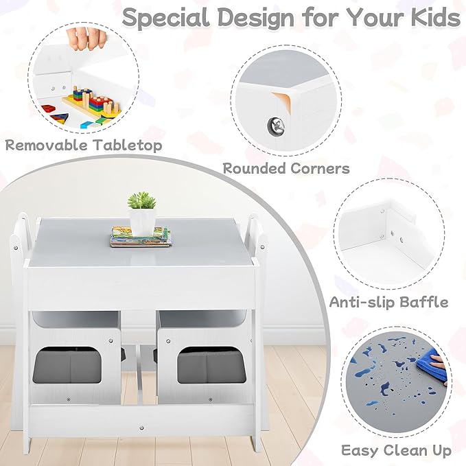 Kids Table and Chair Set, 3 in 1 Wooden Activity Table with Detachable Tabletop, Toddler Table and Chair Set with Storage Drawer, Kids Play Table for Children Art, Craft, Eating, Learning-Ruum Studio Home