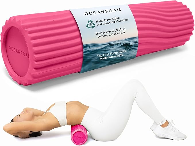 Oceanfoam Tidal Roller - Hot Pink - Muscle Massage Foam Roller for Back Pain & Stretching - Firm and Ergonomic Wide Wave Textured - Yoga, Athletics, & Wellness - Full Size, 20" x 5"-Ruum Studio Home