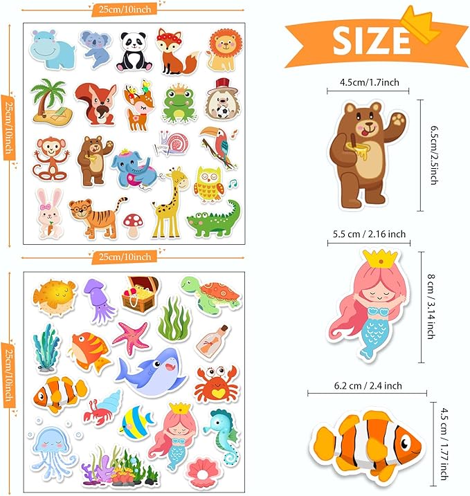 Window Clings Stickers for Kids Window Gel Clings Decals Thick Gel Clings Toddlers and Adults Classroom Home Nursery Airplane Birthday Party Supplies (Jungle Animals + Sea Animals)-Ruum Studio Home