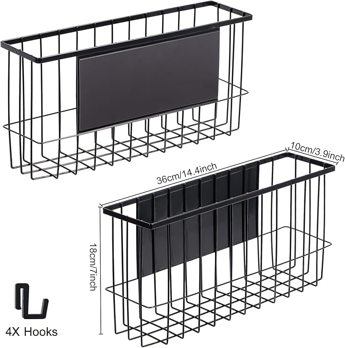 dedoot Magnetic Holder Locker 14.1"x 3.9"x 7" Strong Magnetic Black Mesh Holder Magnetic Basket Organizer Shelf Rack for Whiteboard,Fridge, Sponge, Recipe, Beverage,Refrigerator,Office File Foil-Ruum Studio Home
