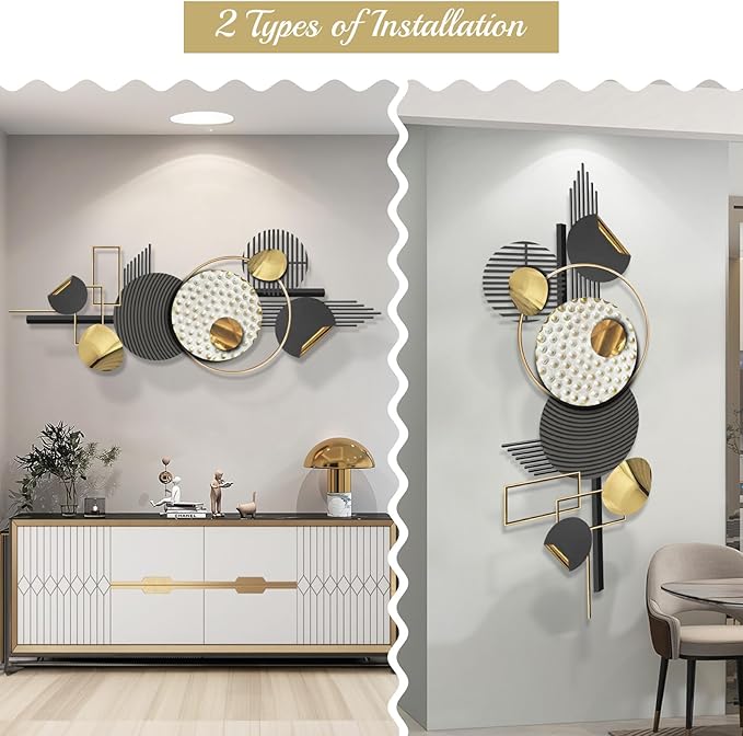 Lucky Monet Large Wall Decor for Living Room, Modern Metal Wall Art, 3D Textured Geometric Wall Sculpture 59"x24" Wall Hanging Decoration for Dinning Room Bedroom Entryway-Ruum Studio Home
