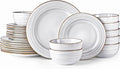 GBHOME Ceramic Dinnerware Sets, 24 pcs Embossed Elegant Stoneware Plates and Bowls Sets, Housewarming Wedding Gift | Dishwasher & Microwave Safe | Dishes Set Service for 8-Ruum Studio Home