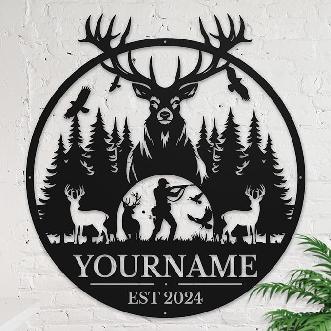 Personalized Metal Signs - Custom Shed Wall Decor, Black Deer Metal Art, Home Sign Plaques, Outdoor Decorative Signage (Style C)-Ruum Studio Home