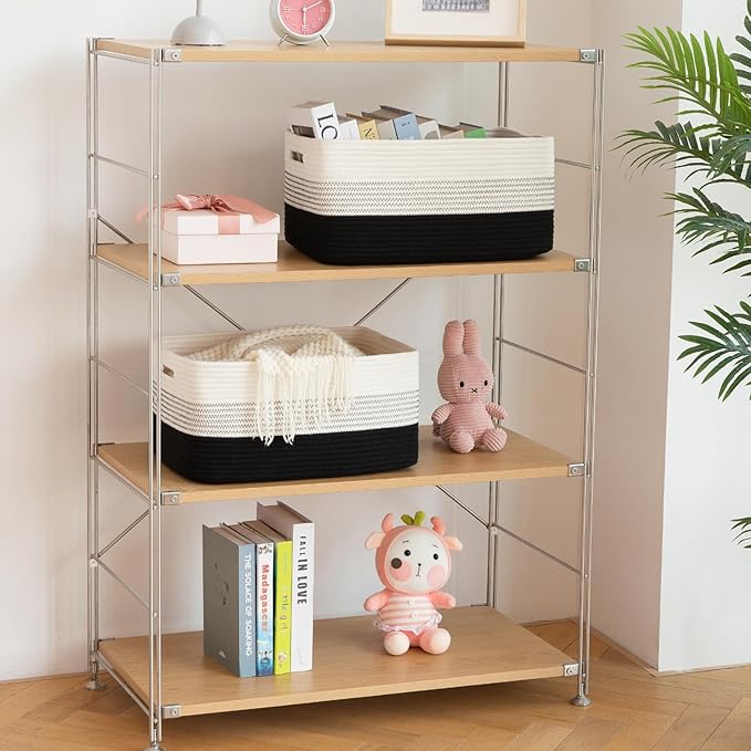 Large Storage Basket for Organizing, Woven Rope Basket for Shelves, Closet Organizer Bins for Clothes, Blanket, Toys, Baby Nursery Storage, 17.7" x 13" x 7.87", 2 Packs Gradient Black-Ruum Studio Home