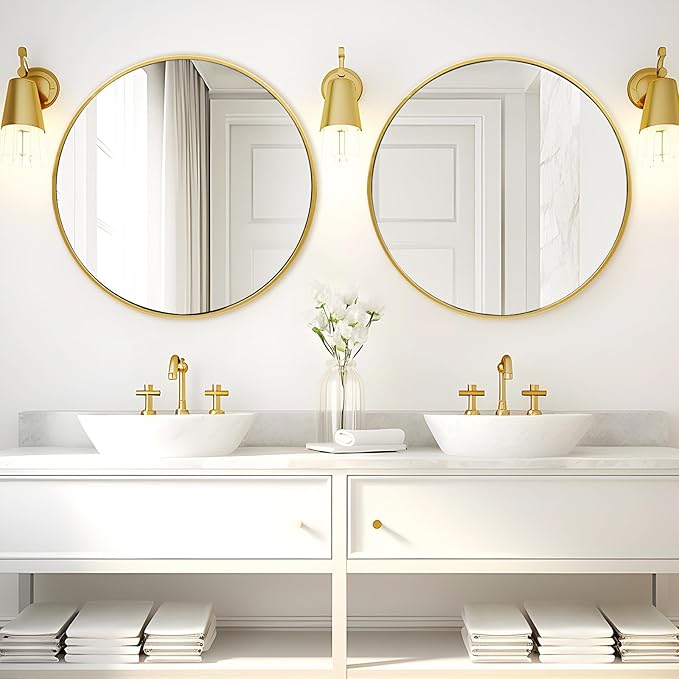 Fabuday Large Round Mirror for Wall 36 Inch Gold - Huge Circle Mirror Bathroom, Living Room, Bedroom, Hallyway, Matte Frame Metal Mirrors-Ruum Studio Home