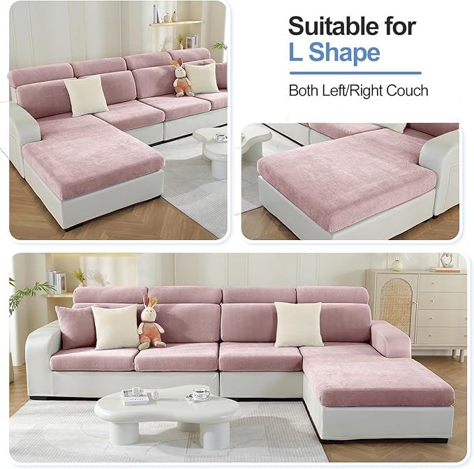 Sectional Couch Covers for L Shaped Sectional Sofa (Left or Right Facing) – Softer Chenille Sofa Covers Washable, Non-Slip Stretch Chaise Slipcover (Only 1PC Chaise Cushion Cover, Pale Pink)-Ruum Studio Home