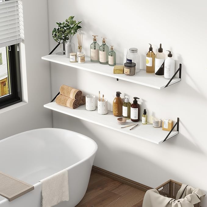 Fun Memories Deep Floating Shelves, 55W x 12D Floating Shelves for Wall, Wood White Floating Shelf with Bracket, Wide Display & Storage Wall Shelves for Living Room, Bedroom,-Ruum Studio Home