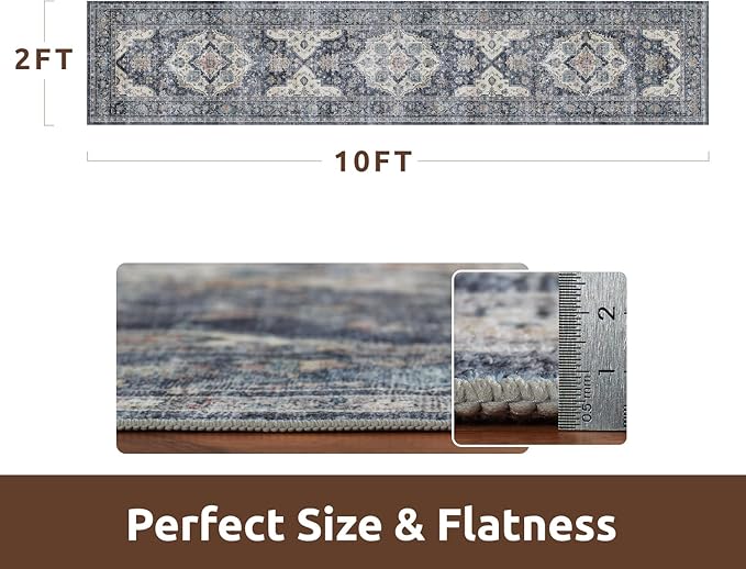 AMOAMI-2X10 Runner Rug-Washable Runners for Hallways-Soft Non Slip Bedside Rugs for Bedroom-Vintage Long Rug for Hallways Entryway Laundry Room Stair Kitchen Bathroom Blue-Ruum Studio Home