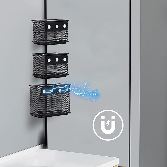 Black Magnetic Basket, Magnetic Organizer Holder Refrigerator Basket, Magnetic Baskets Heavy Duty, Magnetic Holder for Refrigerator Locker Whiteboard Office,Medium x1&Small x2 Set of 3-Ruum Studio Home