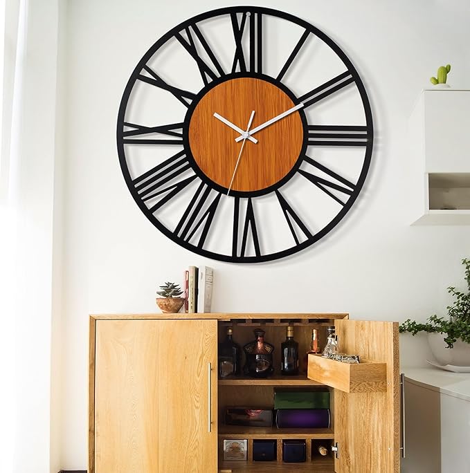 LEIKE 32" Oversized Large Wall Clocks,Silent,Non Ticking,Battery Operated Modern Round Big Wood Decorative Metal Wall Clock for Living Room, Bedroom,Kitchen,Farmhouse,Office Decor - Black,32 Inch-Ruum Studio Home