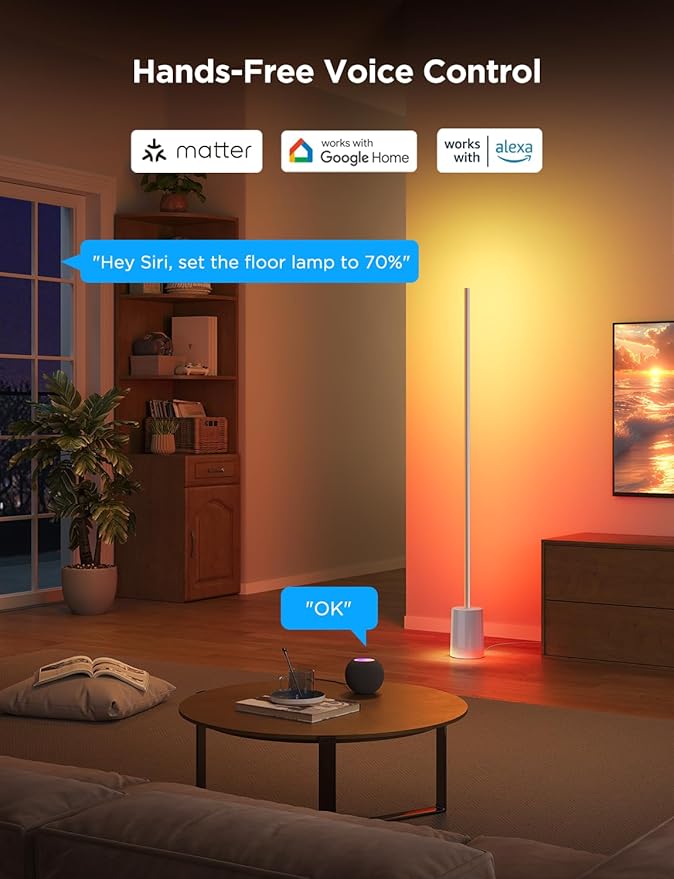 Govee Floor Lamp 2 with Matter, RGBIC, Warm Cool White LED, Alexa Compatible, 1725lm, Music Sync, Scene Modes, Smart Floor Lamp for Living Room, Bedroom, Silver(1 Pack)-Ruum Studio Home