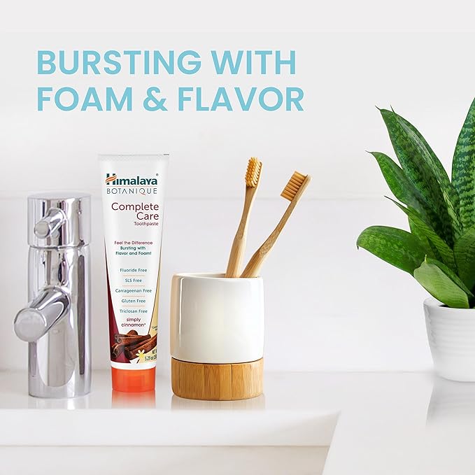 Himalaya Botanique Complete Care Toothpaste, Herbal, Cinnamon Flavor, Fights Plaque, Freshens Breath, Fluoride Free, No Artificial Flavors, SLS Free, Cruelty Free, Foaming, 5.29 Oz, 4 Pack-Ruum Studio Home