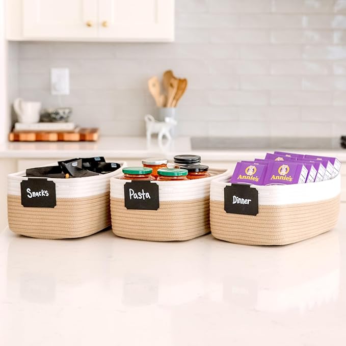 NaturalCozy 13.5”x8.5”x5.5” Storage Baskets for Shelves 3 Pack | Cotton Rope Woven Small Baskets for Organizing | Small Storage Bins for Nursery, Bathroom, Closet, Cube Shelf, Decorative, Gift-Ruum Studio Home