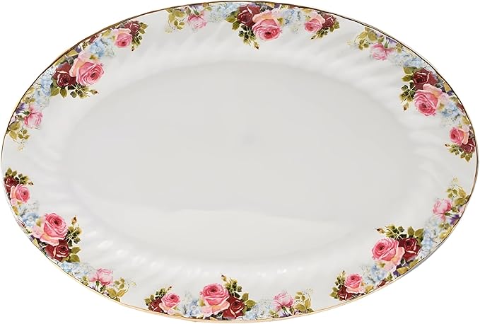 Lynns Paradise Philomena 14-Inch Oval Platter, Set of 2, Pink; Heavy Duty; Chip Resistant; Lead and Cadmium Free; Freezer to Oven Safe up to 500°F-Ruum Studio Home