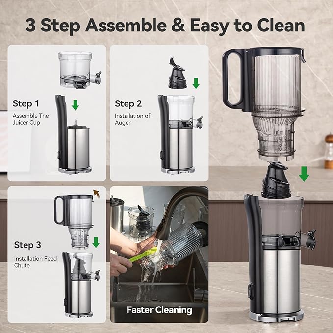 Juicer Machines, Cold Press Juicer with 5.0” Large Feed Chute Fit Whole Fruits & Vegetables, Stainless Steel Masticating Juicer With Pulp Seperation, 99% Juice Purity, 200W Quiet Motor, Easy to Clean-Ruum Studio Home