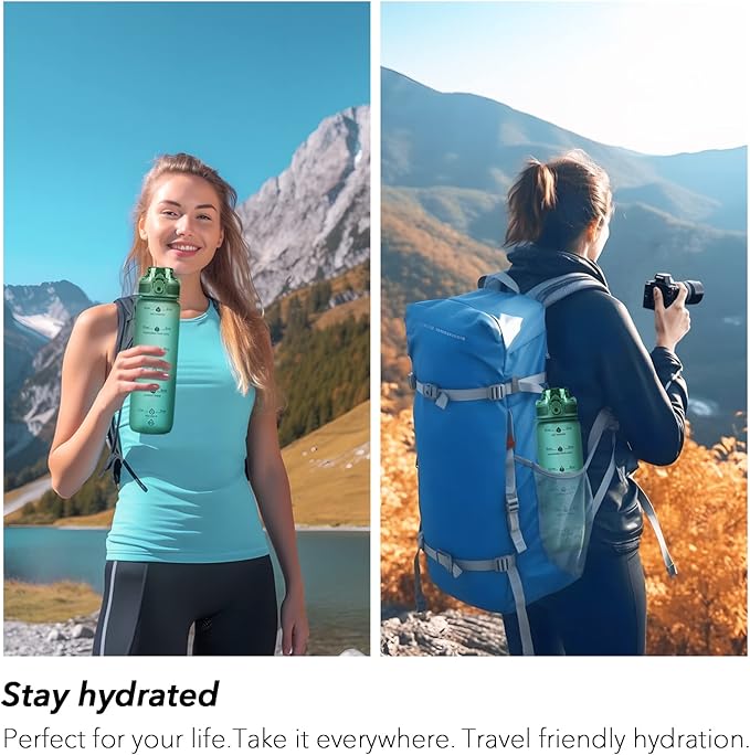 32oz Motivational Water Bottles with Time Marker & Fruit Strainer, Transparent Gradient Color Water Bottle with Times to Drink, Leakproof & BPA Free, Reusable Bottle with Strap (No Straw)-Ruum Studio Home