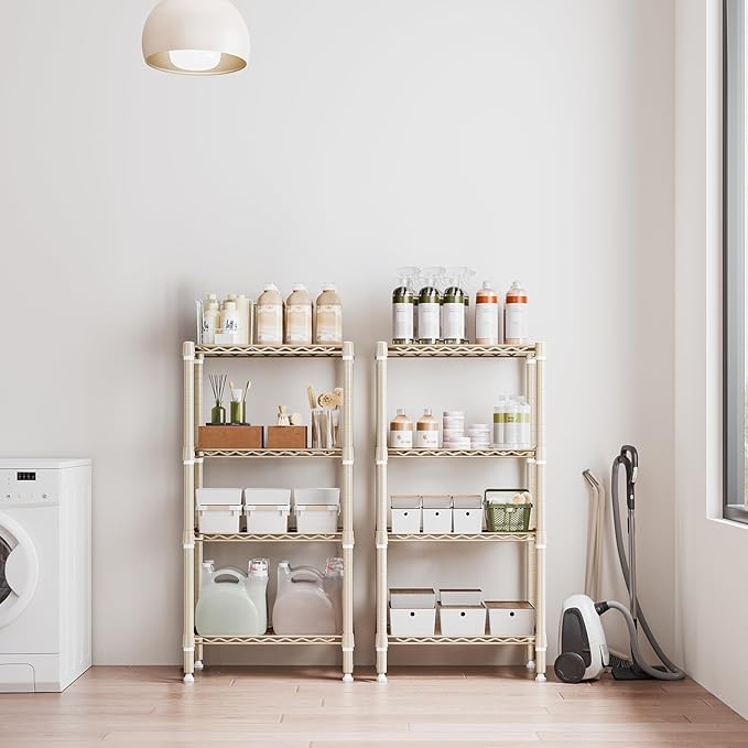 1000 lbs 4-Shelf Standing Storage Shelves Heavy Duty Metal Shelving Unit Adjustable Wire Rack for Office Garage Kitchen, Light Tan 11.8 D x 23.6" W x 47.5" H-Ruum Studio Home