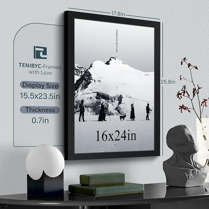 16x24 Poster Frame 3 Pack - Black, Textured Solid Wood Picture Frame, Wall Gallery Photo Frame-Ruum Studio Home