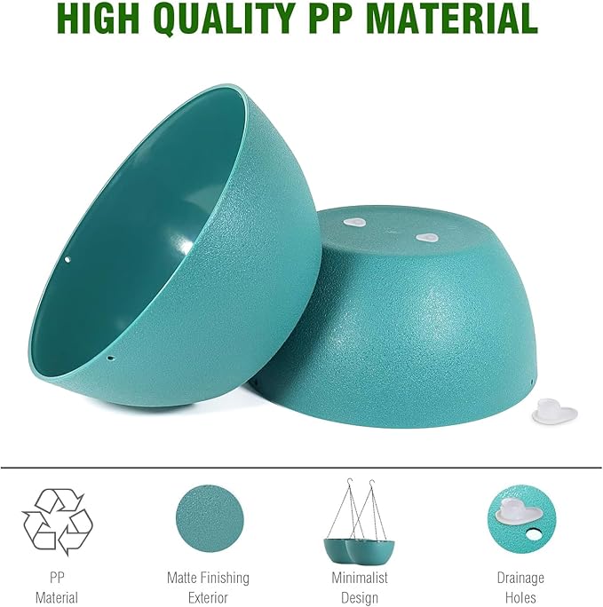 10 inch Hanging Planters for Outdoor Indoor Plants with Drainage Holes and Chain, 2 Pack Round Hanging Flower Pots for Garden Home Porch Decor, Blue Green-Ruum Studio Home