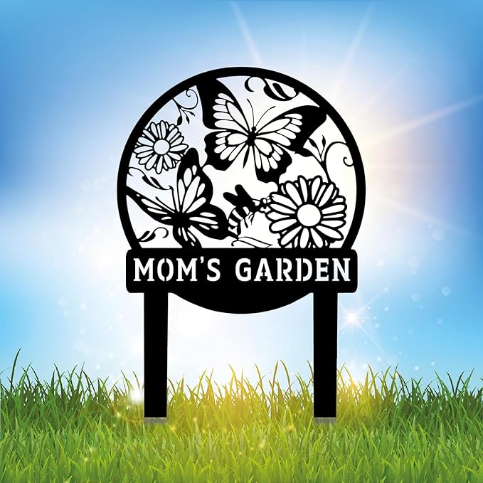 Personalized Butterfly Garden Metal Sign with Stake, Custom Address Plaque Yard Name Sign, Farmhouse Decorations-Ruum Studio Home