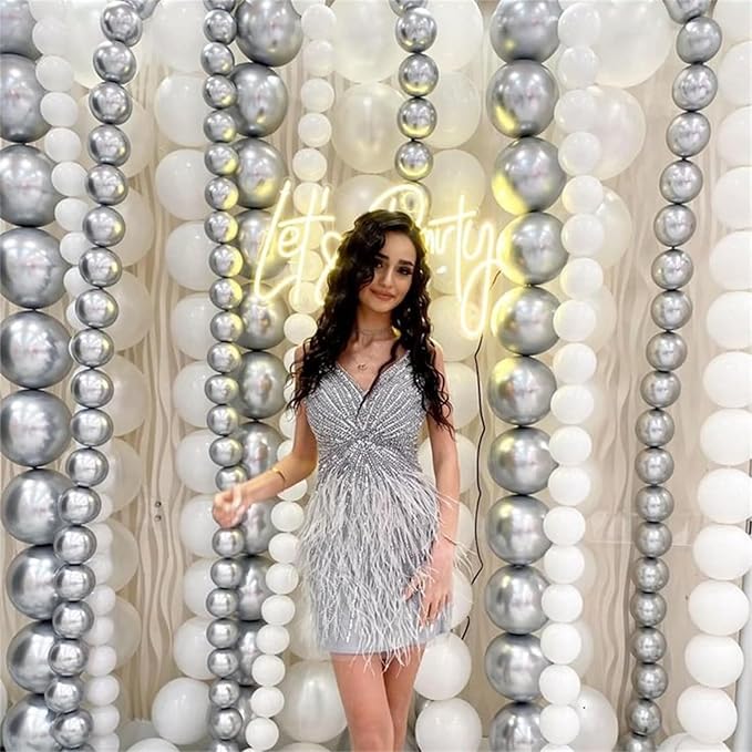 White and Silver Linking Balloons, 100PCS 6 Inch Small Metal Silver Quick Link Balloons for Making Balloon Wall Heart Arch Tails Balloon for Wedding Birthday Baby Shower Graduation Party Decorations-Ruum Studio Home