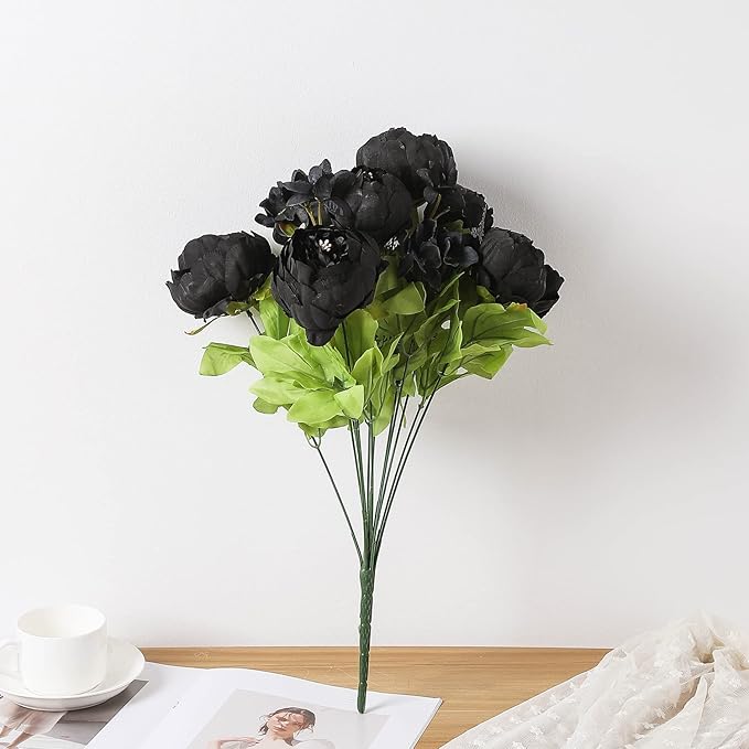 Duovlo Artificial Peony Silk Flowers Fake Flowers Vintage Wedding Home Decoration,Pack of 1 (Black)-Ruum Studio Home